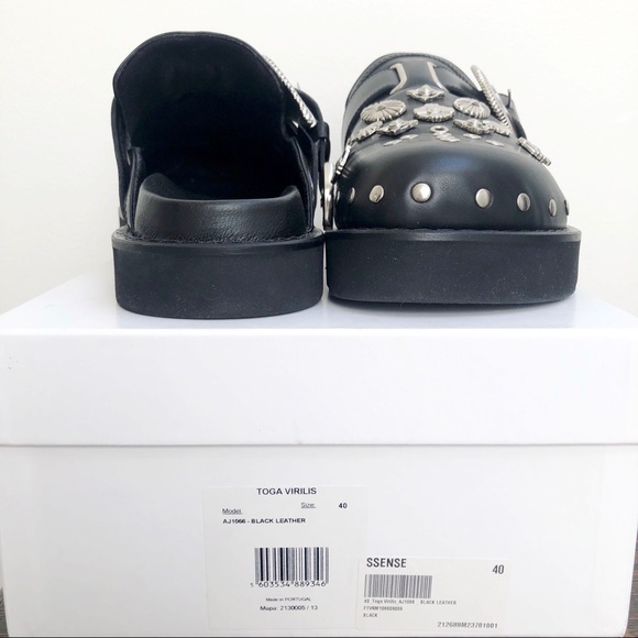 Toga Virilis Studded Black Leather Clogs - Picture 3 of 7